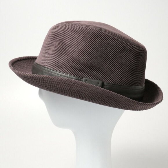 Hermes Hat 59 Folded Hat Corduroy Leather Purple Purple Brown main image 2